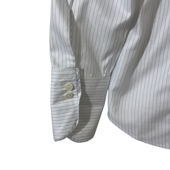 Hinson Wu Luxe Cotton Button‎ Down Top Small White Stripe Preppy Designer Office - Picture 3 of 6